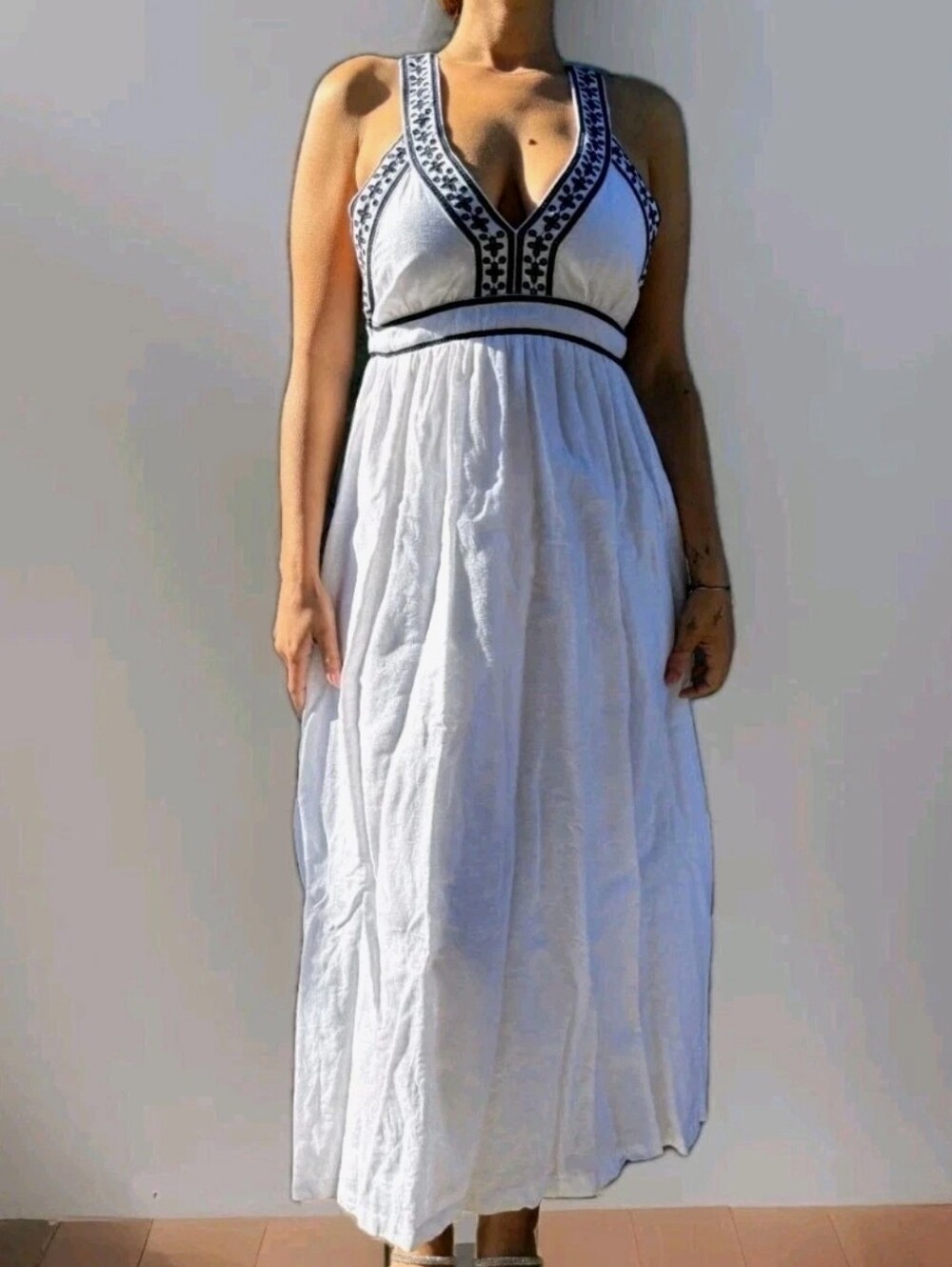 J, Crew White Linen Blend Embroidery Maxi Dress